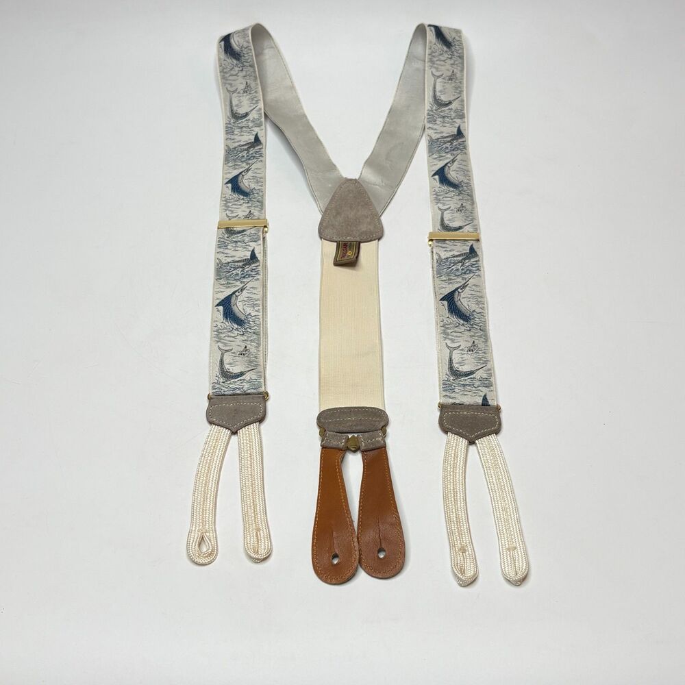 TRAFALGAR Vintage Swordfish Silk And Leather Suspenders/Braces Limited Edition